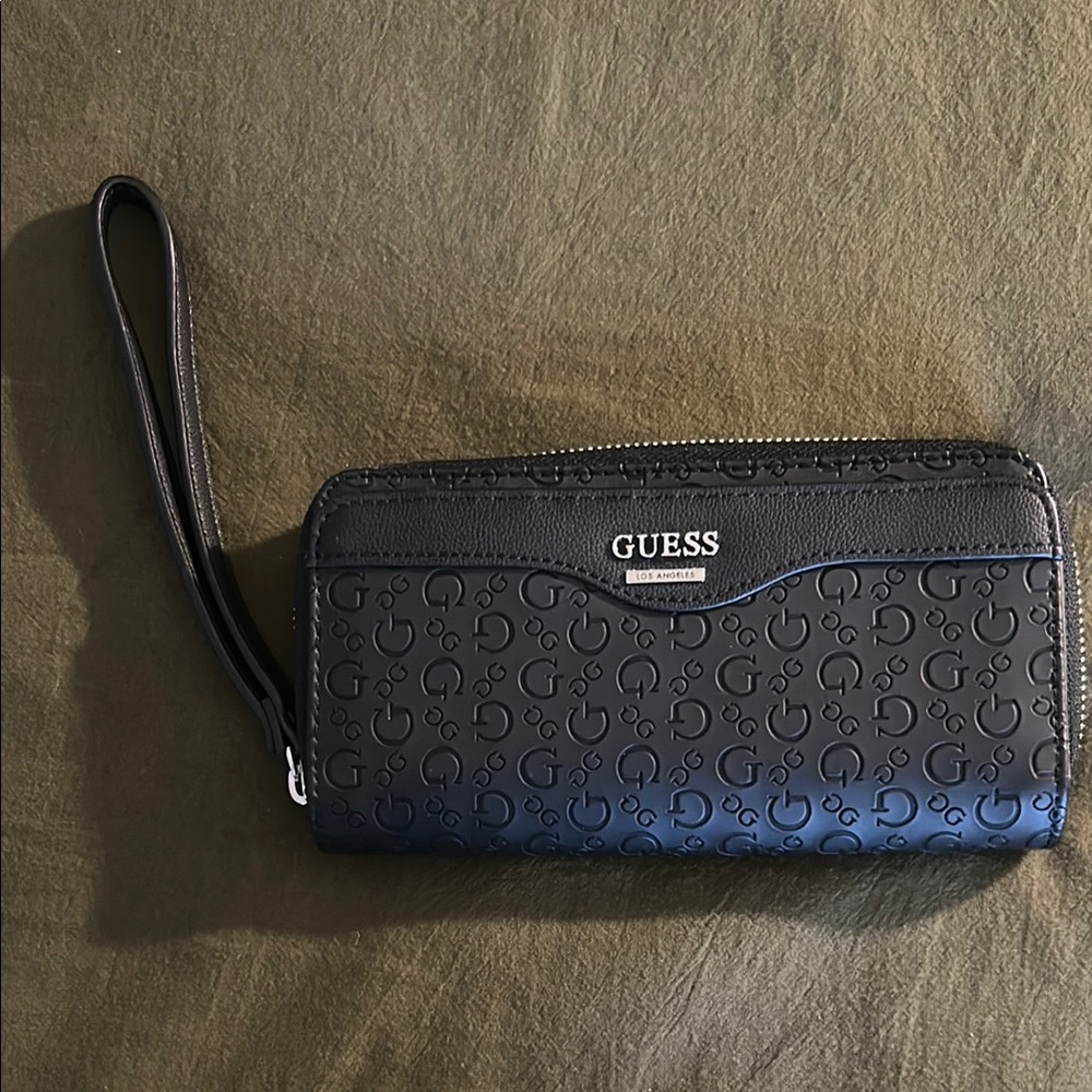 GUESS Black Embossed Wristlet Wallet